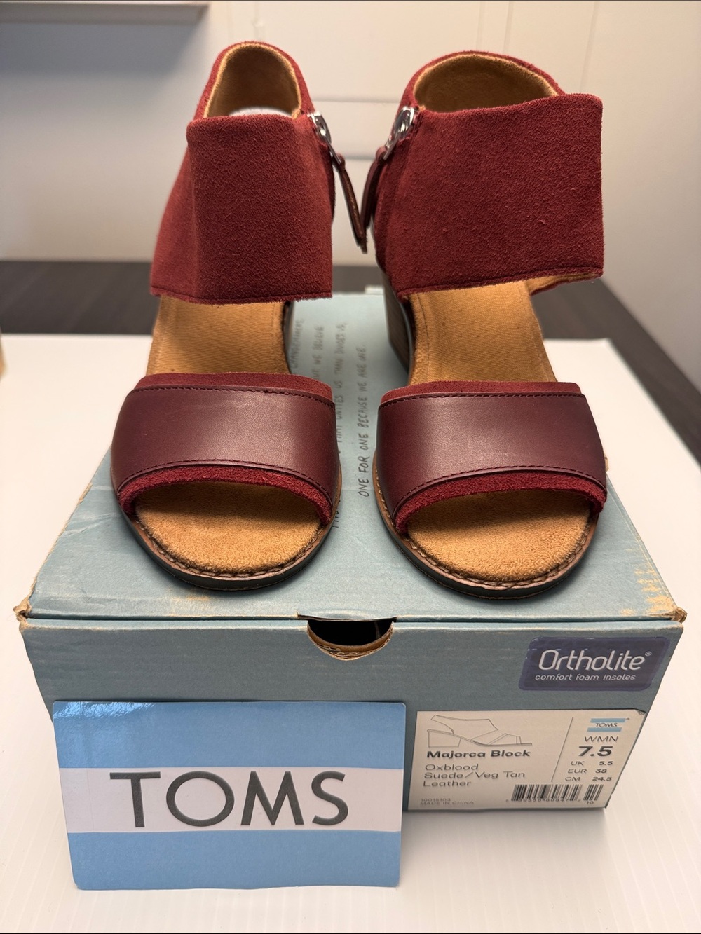 Toms Burgundy Block Heel Sandals